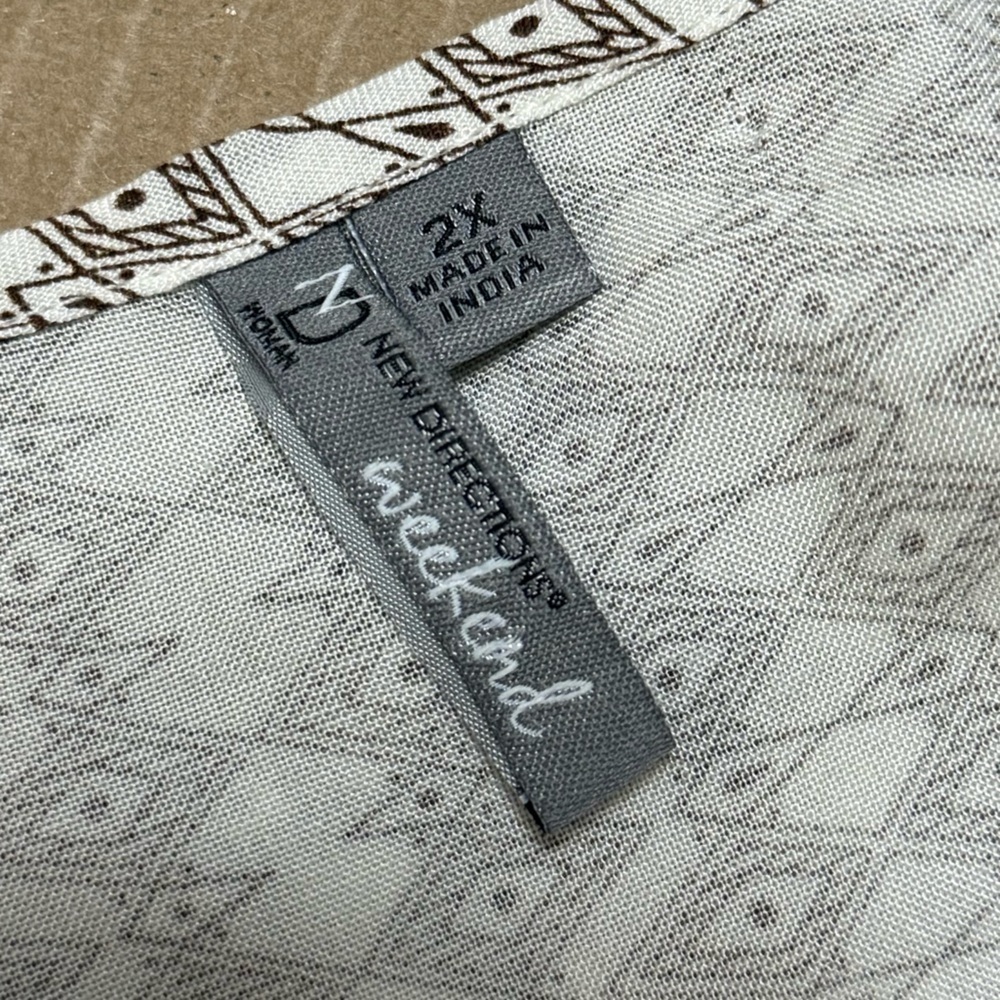 New Directions Geometric Tunic Cream Brown Lagenlook Boho Cottagecore Prairie 2X - Picture 7 of 9